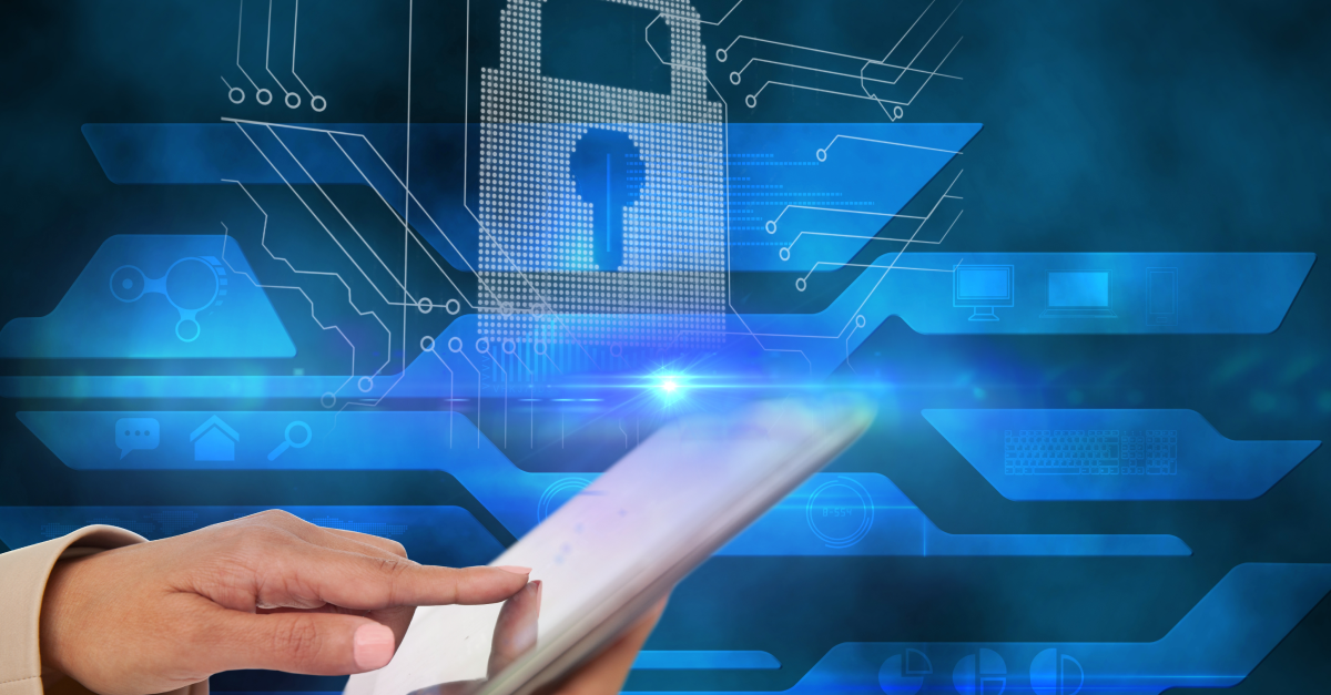 A man holding a tablet with a padlock on it, ensuring secure access to digital information.