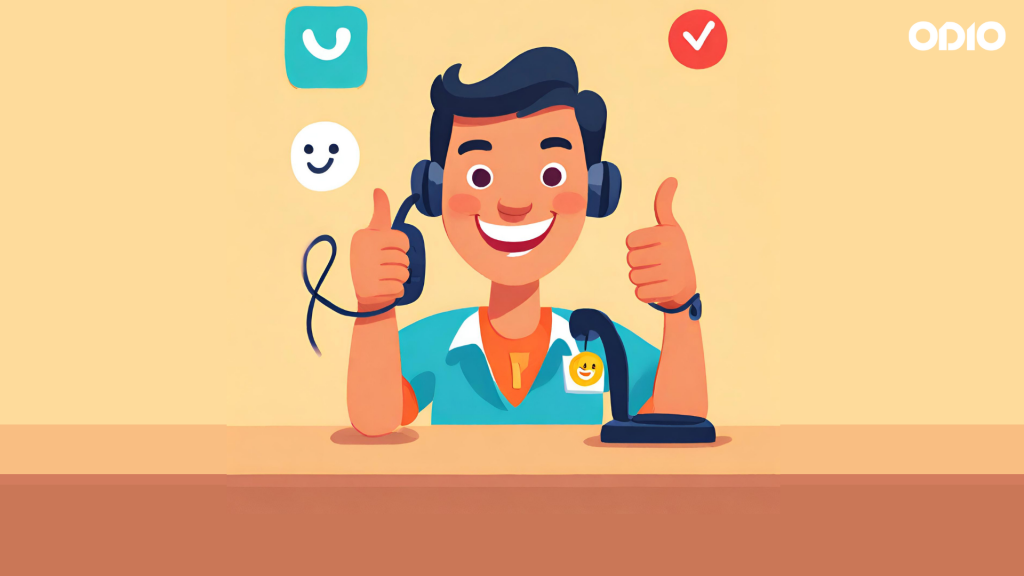 Image showing happy contact center agent referring to improved employee satisfaction